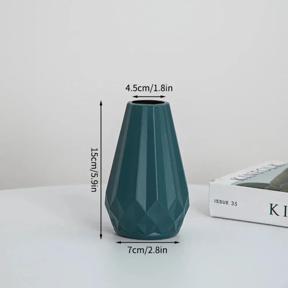 Diamond-Shaped Ceramic-Style Vase - Nordic Modern Flower Pot