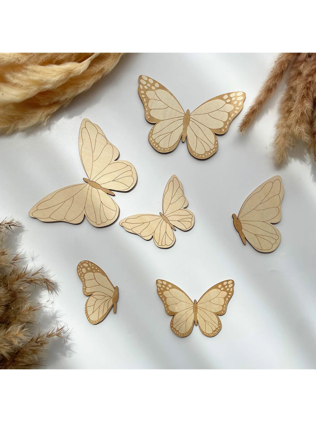 Wooden Butterfly Wall Decals Set - Children's Room Decor (6 Pieces)