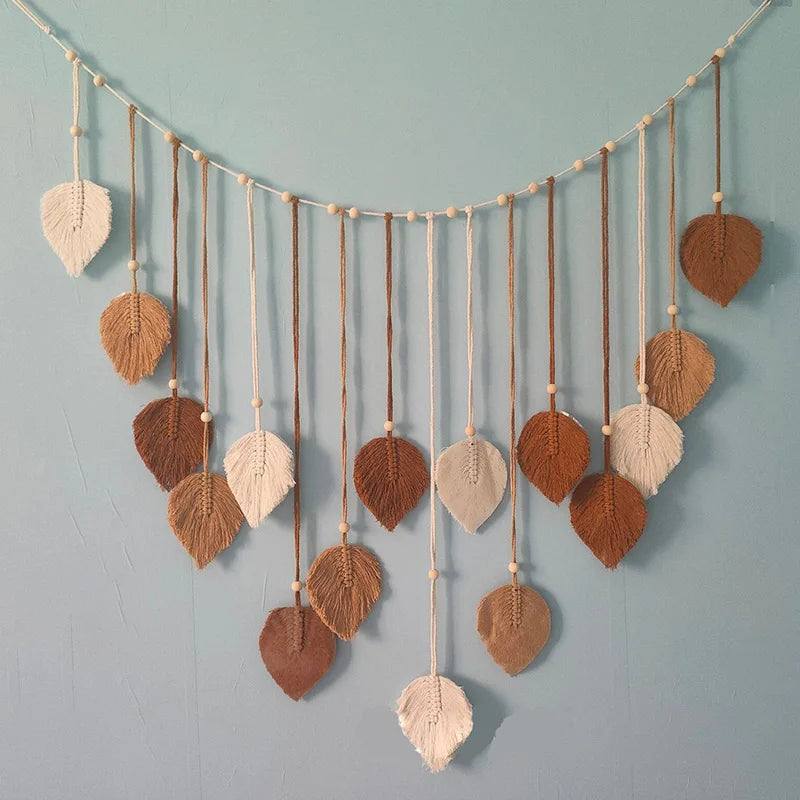 Macrame Leaf Wall Hanging - Handmade Boho Tapestry Decor