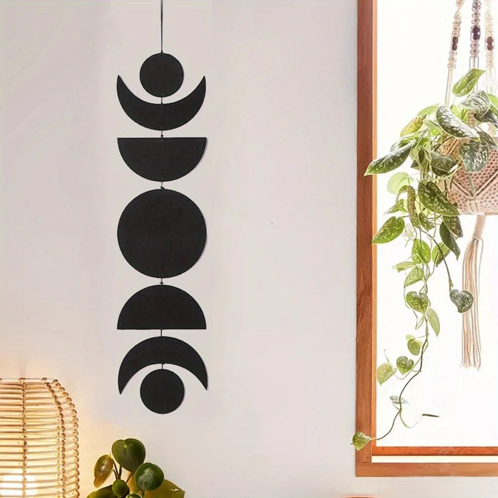 Wooden Hanging Moon Pendant - Bohemian Wall Decor