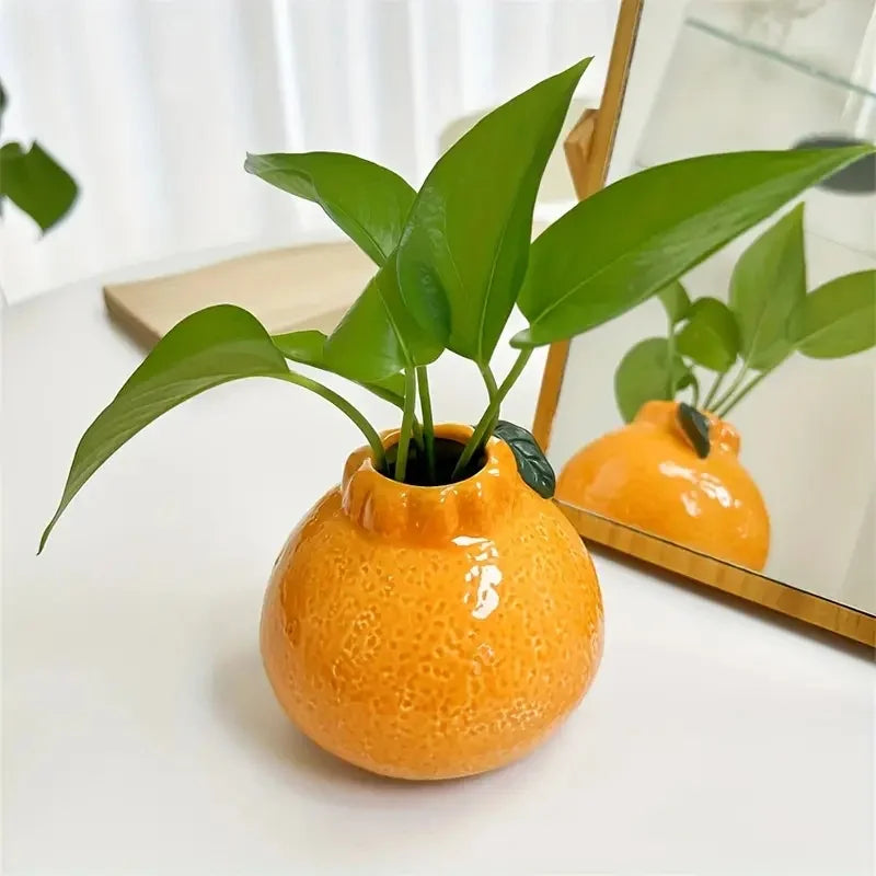Orange Ceramic Vase - Modern Tabletop Planter for Hydroponics