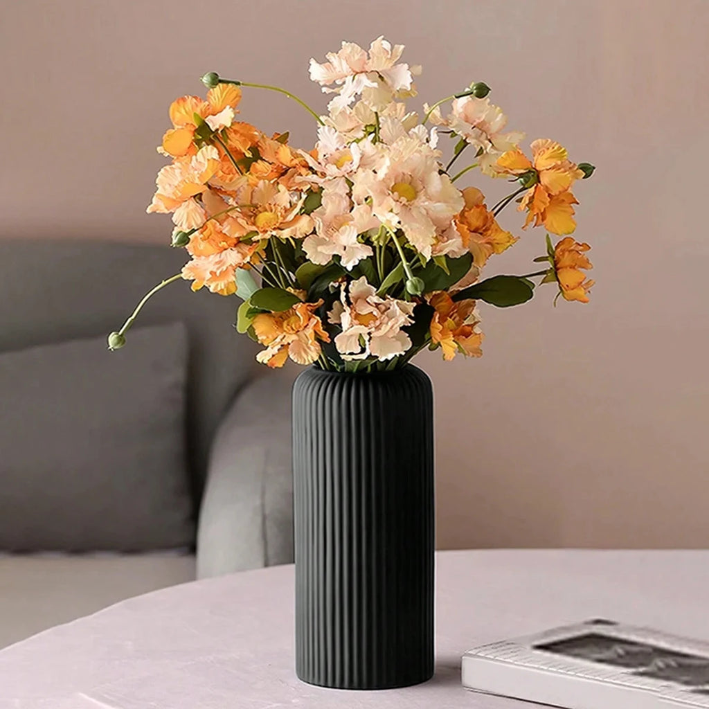 Striped Ceramic-Style Vase - Modern Decorative Flower Display
