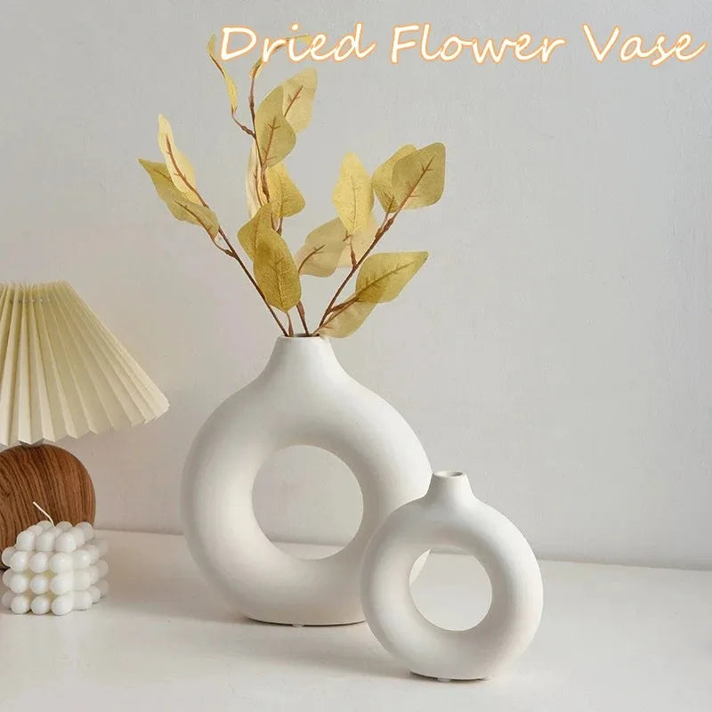 Nordic Donut-Shaped Vase - Modern Minimalist Centerpiece