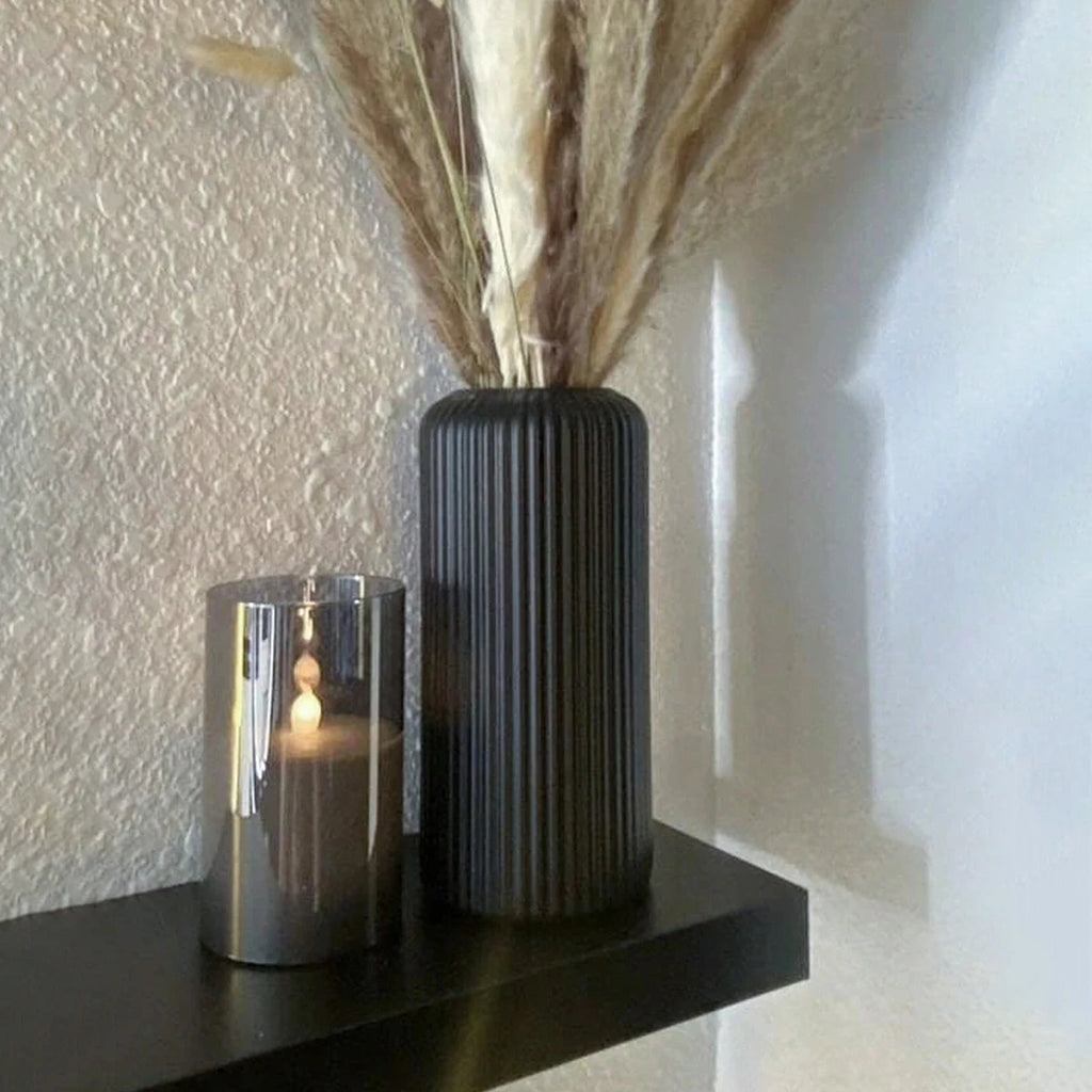 Striped Ceramic-Style Vase - Modern Decorative Flower Display
