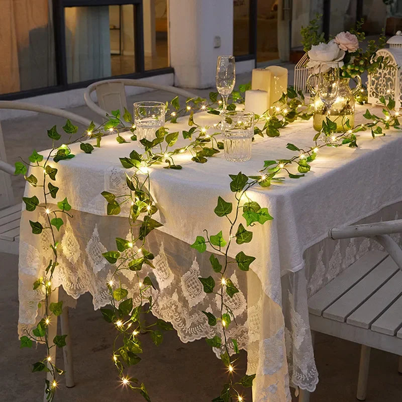Green Leaf Vine String Lights - Battery Powered LED Fairy Lights