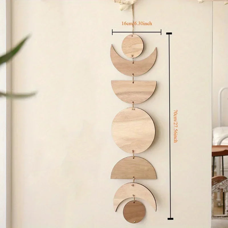 Wooden Hanging Moon Pendant - Bohemian Wall Decor
