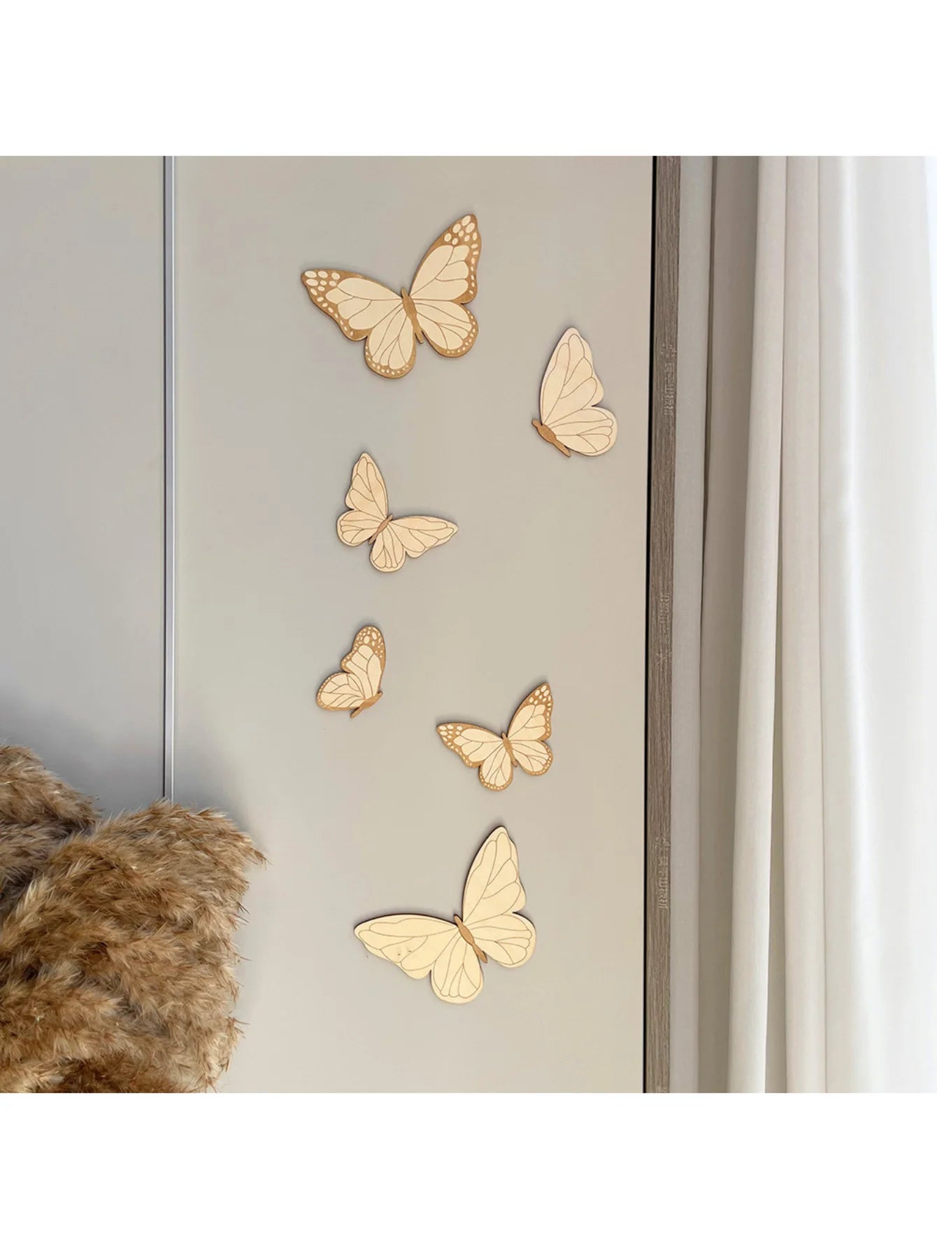 Wooden Butterfly Wall Decals Set - Children's Room Decor (6 Pieces)