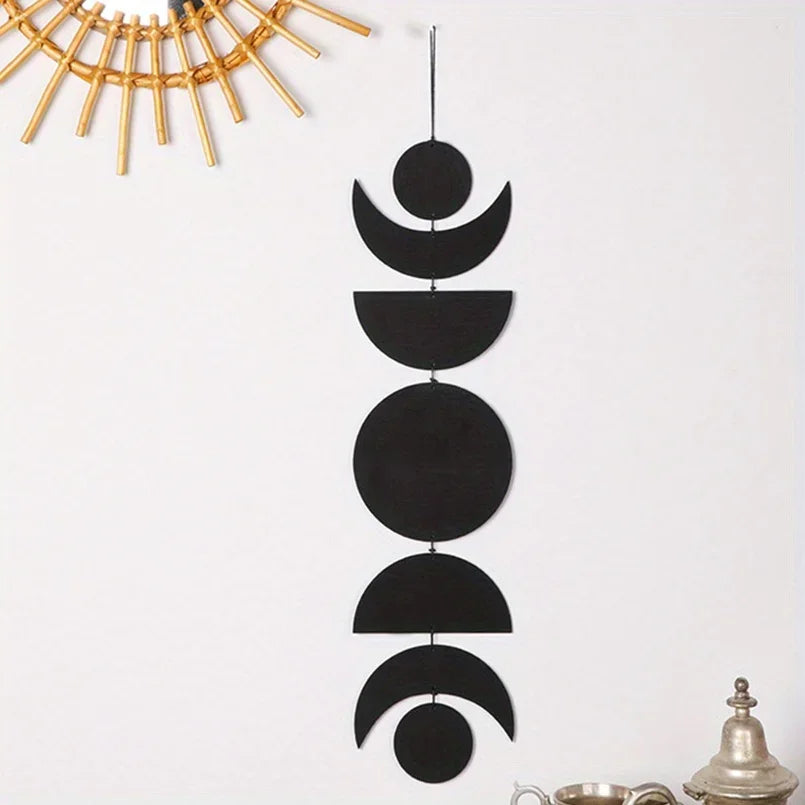 Wooden Hanging Moon Pendant - Bohemian Wall Decor