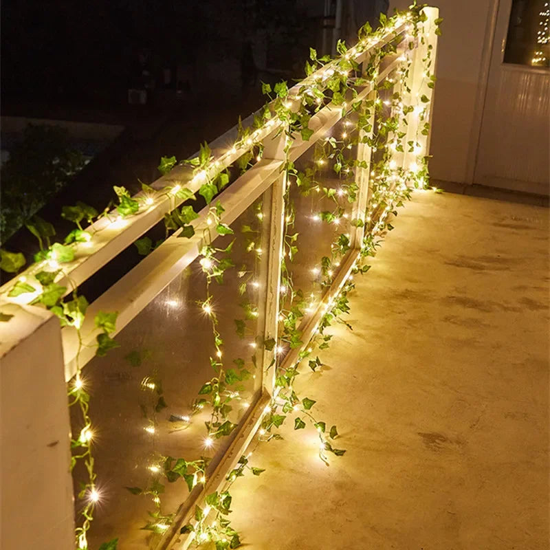Green Leaf Vine String Lights - Battery Powered LED Fairy Lights
