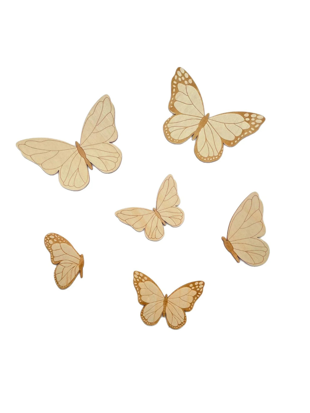 Wooden Butterfly Wall Decals Set - Children's Room Decor (6 Pieces)