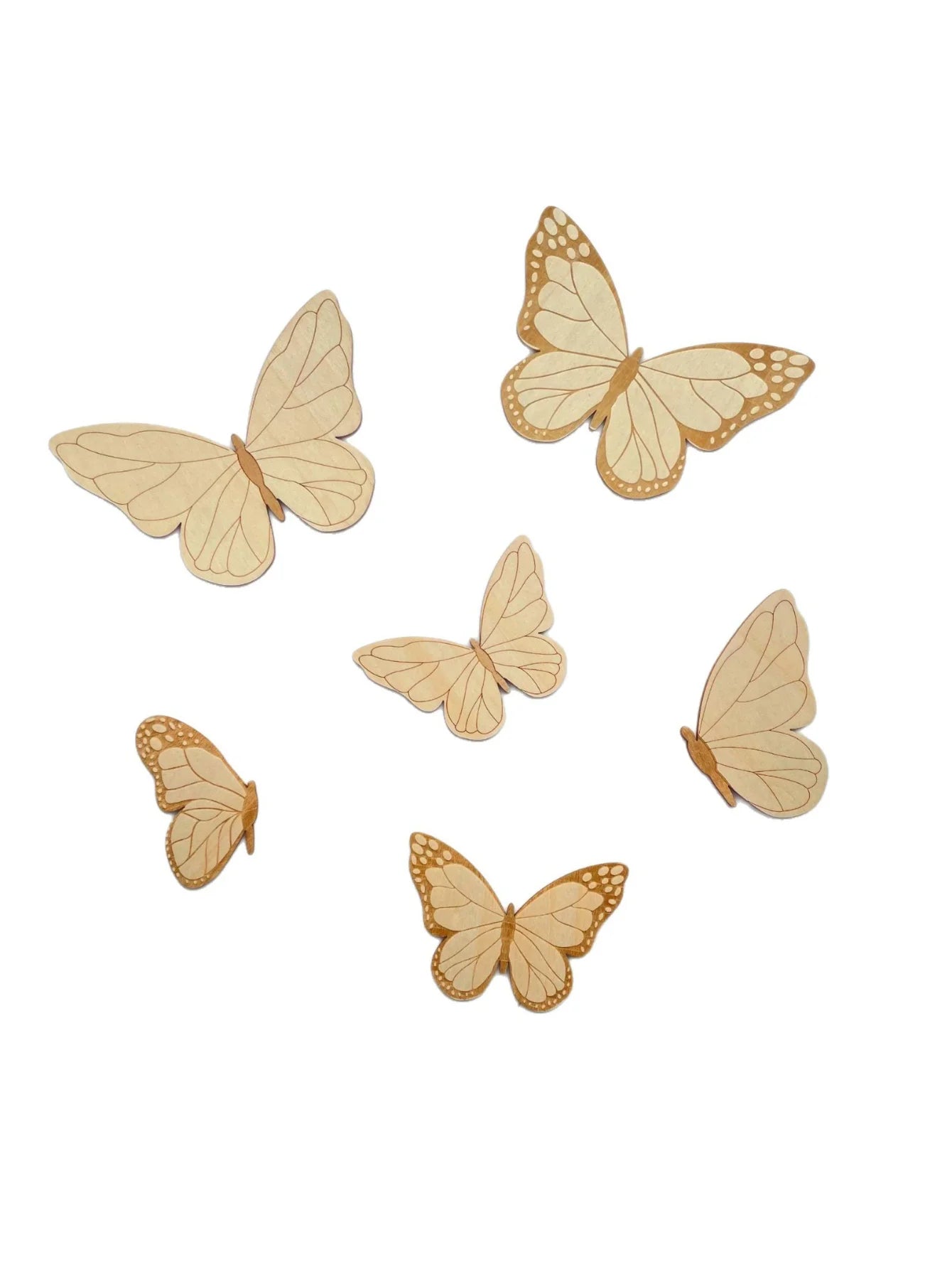 Wooden Butterfly Wall Decals Set - Children's Room Decor (6 Pieces)