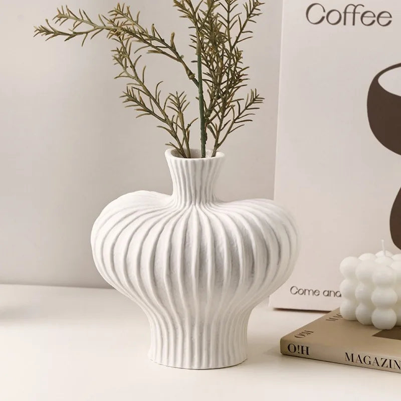 Modern Ceramic-Style Plastic Vase - Nordic Minimalist Tabletop Decor