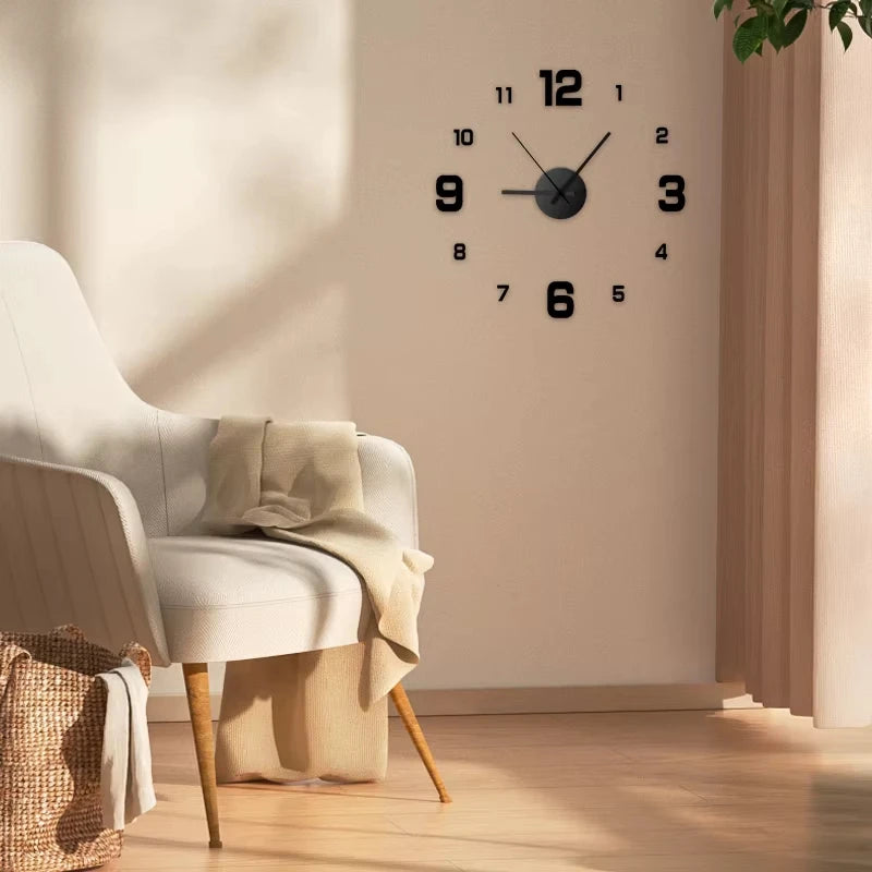 Modern 3D Frameless Wall Clock - DIY Mirror Sticker Clock
