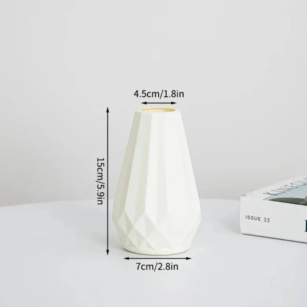 Diamond-Shaped Ceramic-Style Vase - Nordic Modern Flower Pot