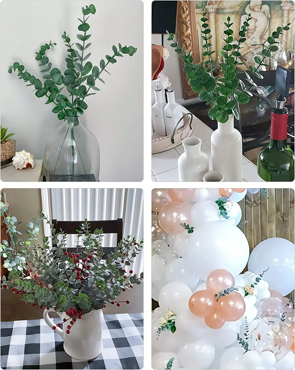 Artificial Eucalyptus Stems - 12 Pack Silver Dollar Greenery for Weddings & Home