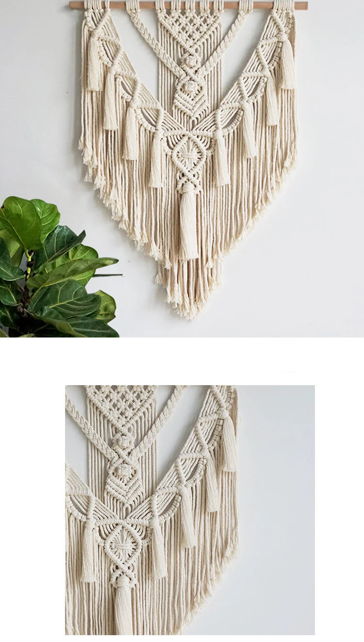 Handmade Macrame Wall Hanging Tapestry - Boho Geometric Cotton Decor