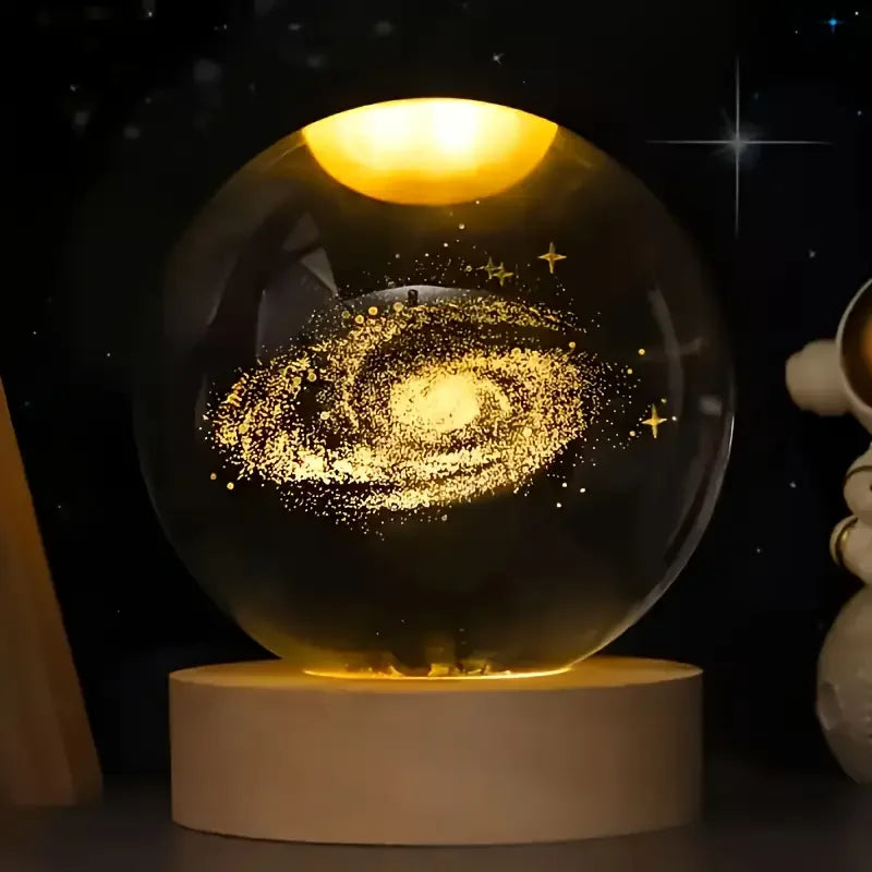 3D Crystal Solar System Ball - Laser Engraved Planet Globe with LED Light Base