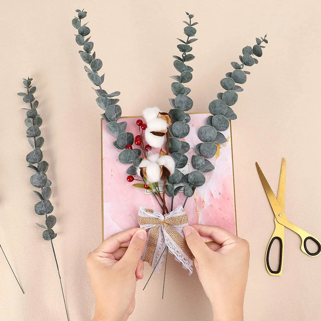 Artificial Eucalyptus Stems - 12 Pack Silver Dollar Greenery for Weddings & Home