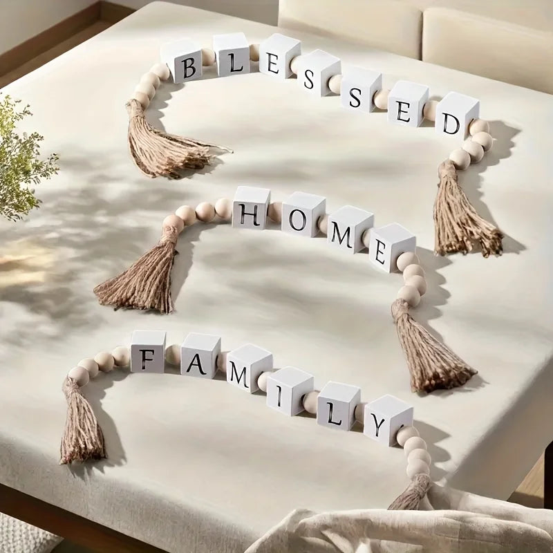 Rustic Wooden Letter Garland with Tassels - Home Decor Wall Hanging