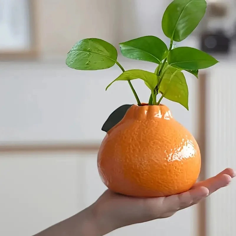 Orange Ceramic Vase - Modern Tabletop Planter for Hydroponics