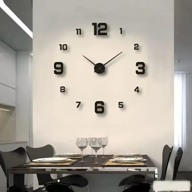 Modern 3D Frameless Wall Clock - DIY Mirror Sticker Clock