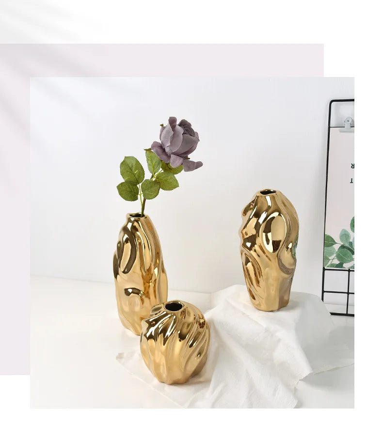 Luxury Ceramic Golden Vase - Modern Creative Home Decor
