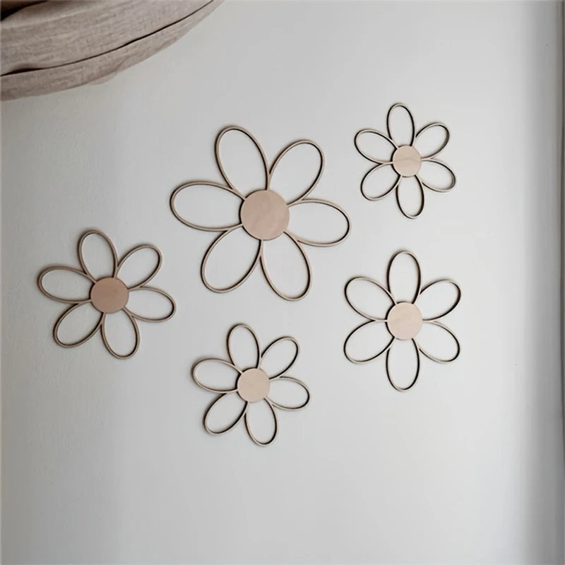 Wooden Flower Wall Art Set (5 Pieces)