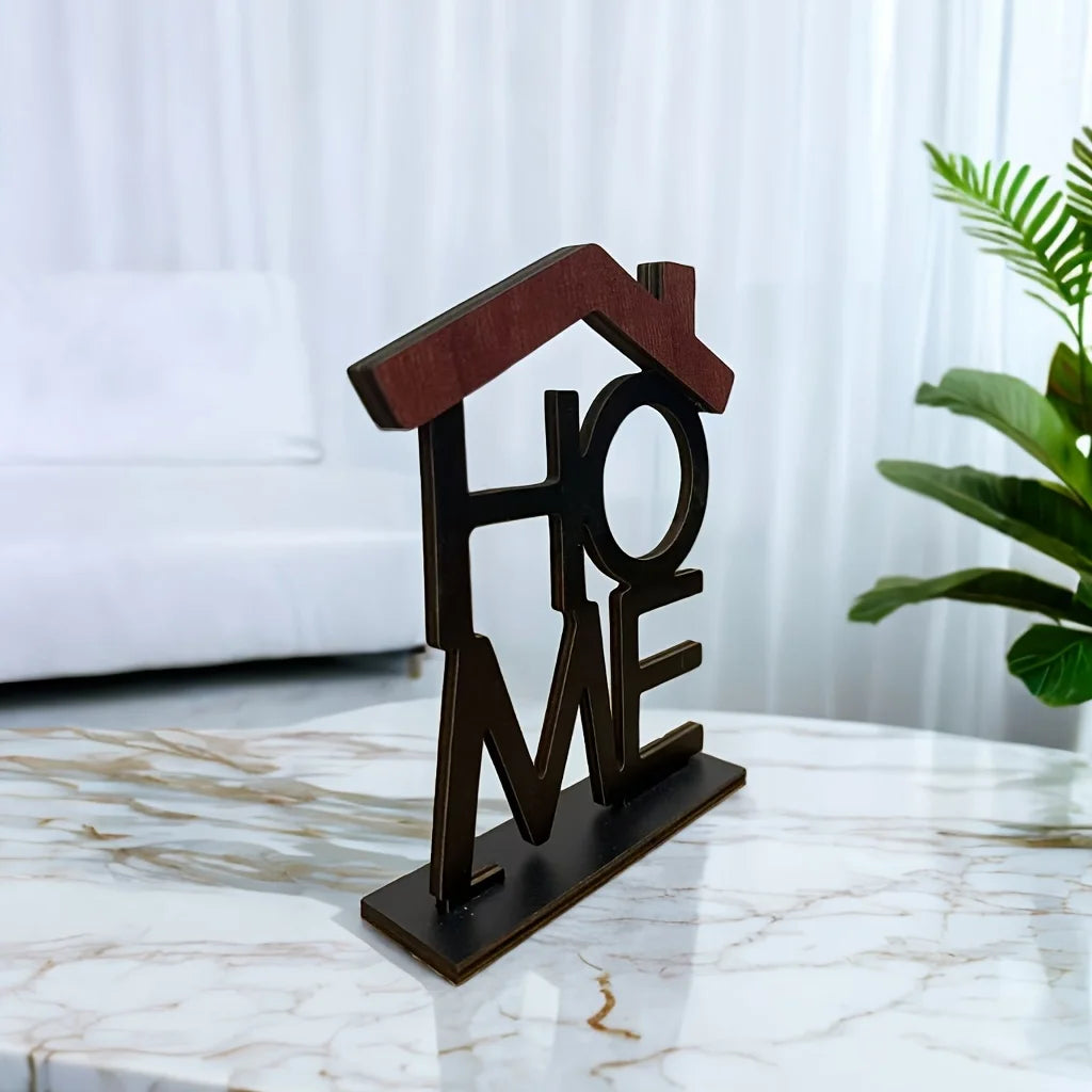 Wooden "HOME" Letter Ornament - Desktop Decor Accent