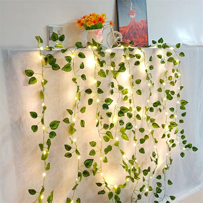 Green Leaf Vine String Lights - Battery Powered LED Fairy Lights