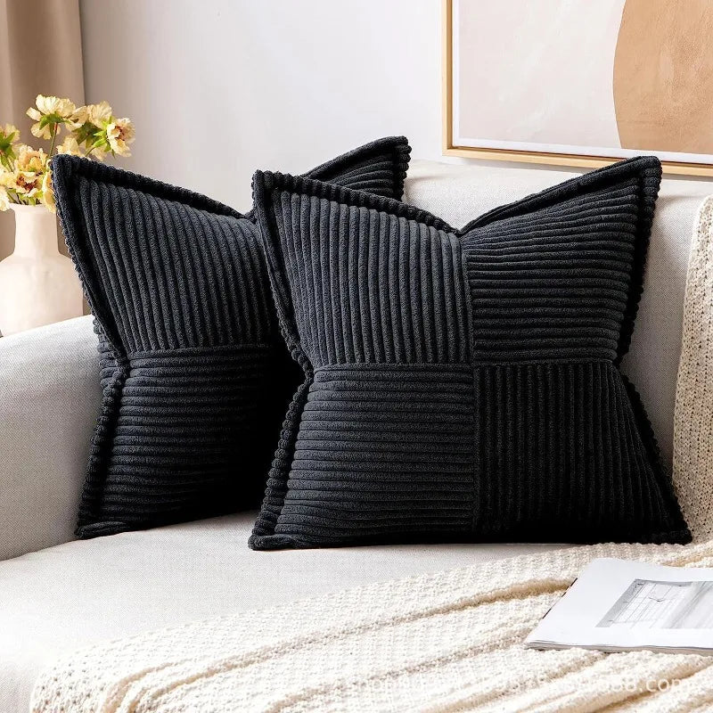 Striped Corduroy Cushion Cover - Soft Textured Pillow Case