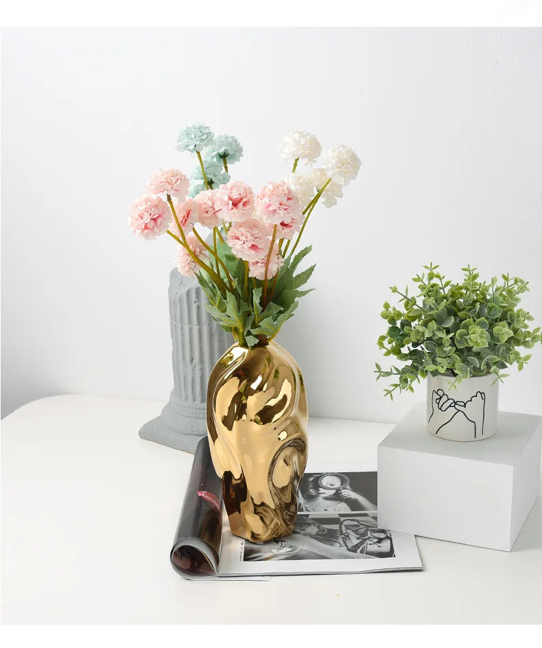Luxury Ceramic Golden Vase - Modern Creative Home Decor