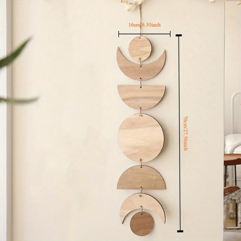 Wooden Hanging Moon Pendant - Bohemian Wall Decor