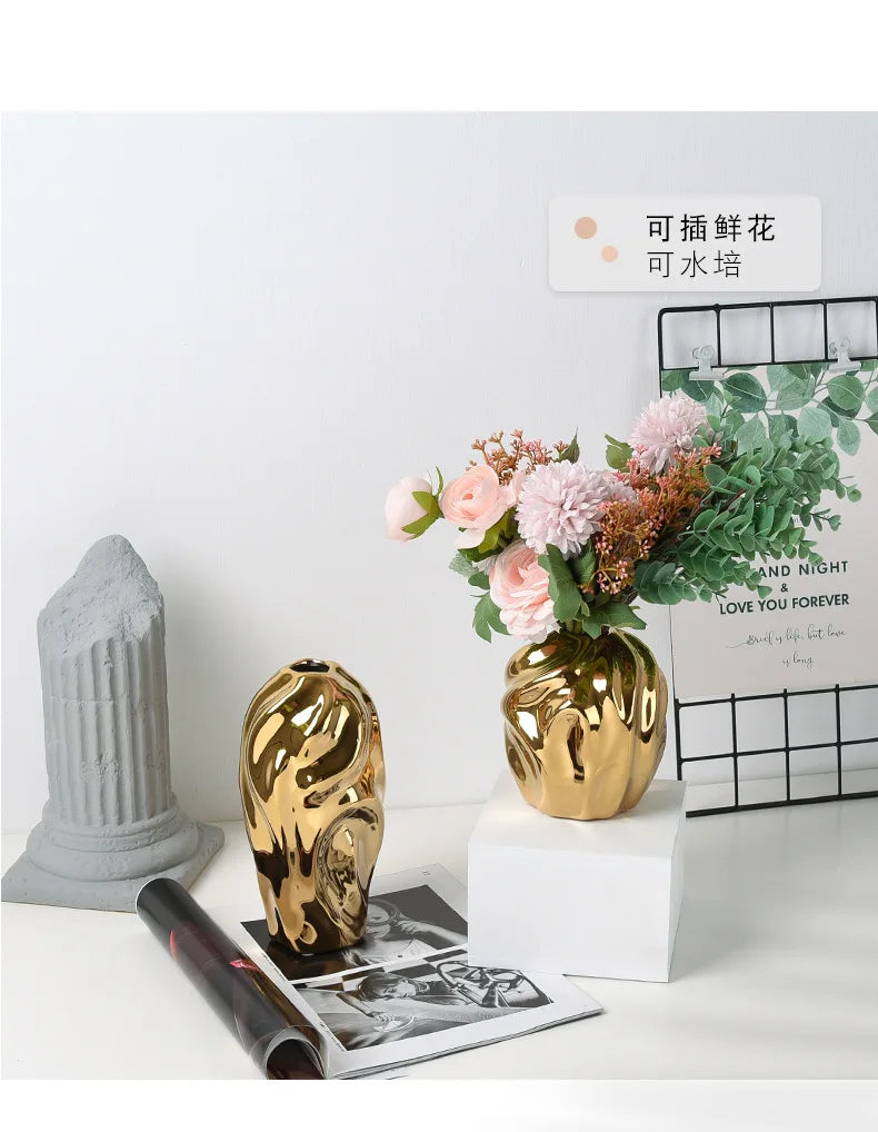 Luxury Ceramic Golden Vase - Modern Creative Home Decor