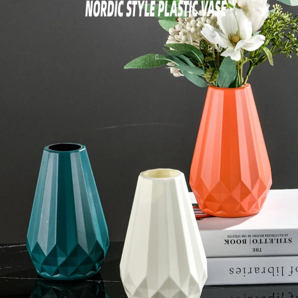 Diamond-Shaped Ceramic-Style Vase - Nordic Modern Flower Pot