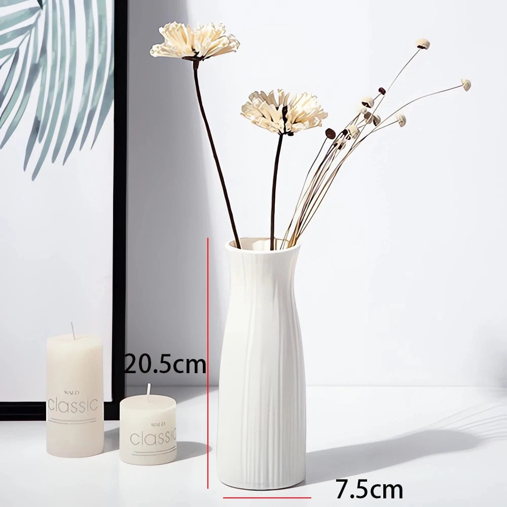 Striped Ceramic-Style Vase - Modern Decorative Flower Display