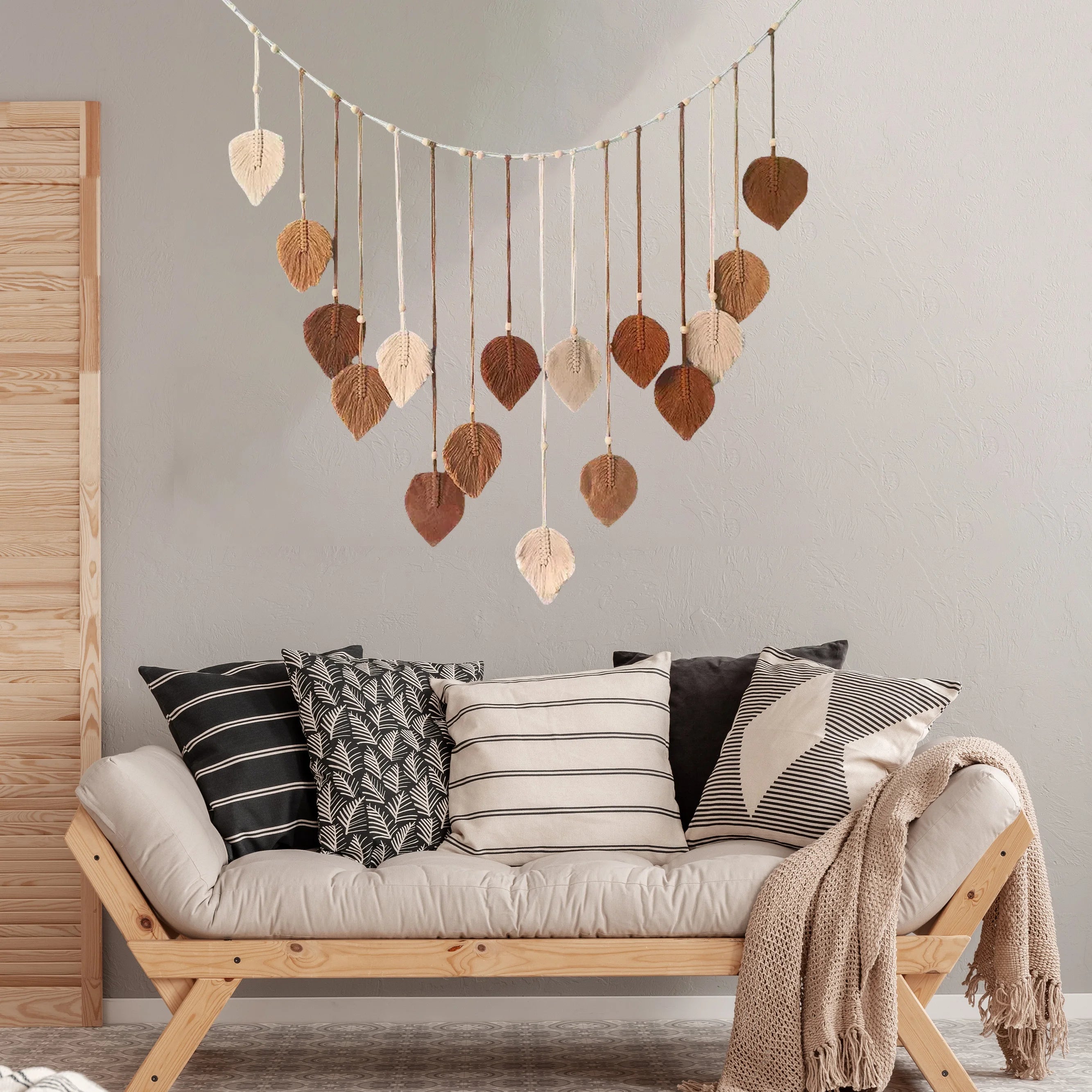 Macrame Leaf Wall Hanging - Handmade Boho Tapestry Decor