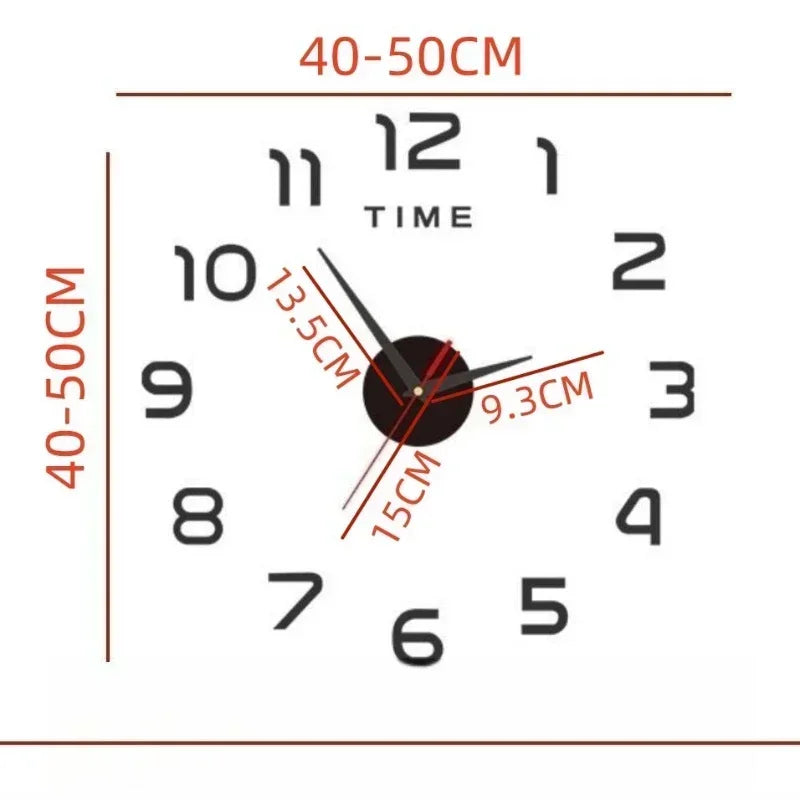 Large 3D Acrylic Mirror Wall Clock - DIY Frameless Modern Decor