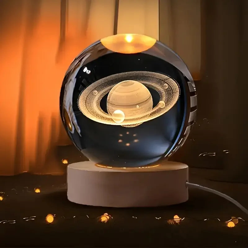 3D Crystal Solar System Ball - Laser Engraved Planet Globe with LED Light Base
