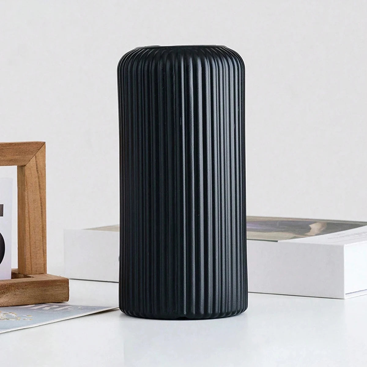 Striped Ceramic-Style Vase - Modern Decorative Flower Display