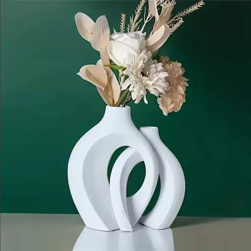 Nordic White Vase Set - 2-Piece Modern Decorative Plant Pots