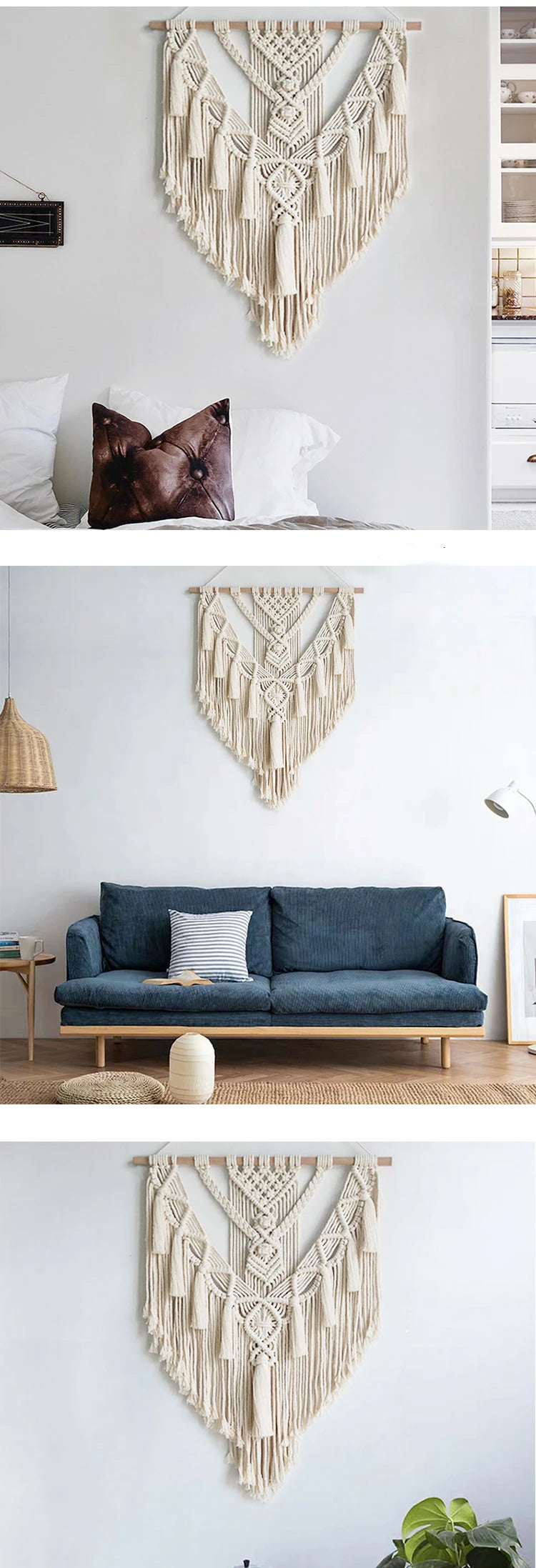 Handmade Macrame Wall Hanging Tapestry - Boho Geometric Cotton Decor