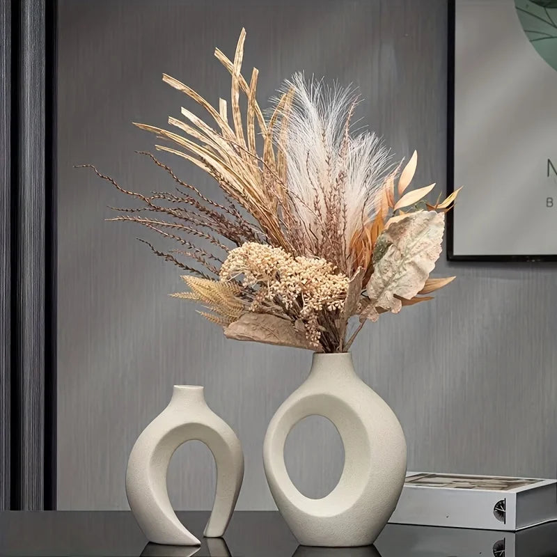 Nordic White Vase Set - 2-Piece Modern Decorative Plant Pots