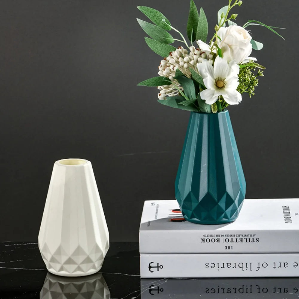 Diamond-Shaped Ceramic-Style Vase - Nordic Modern Flower Pot
