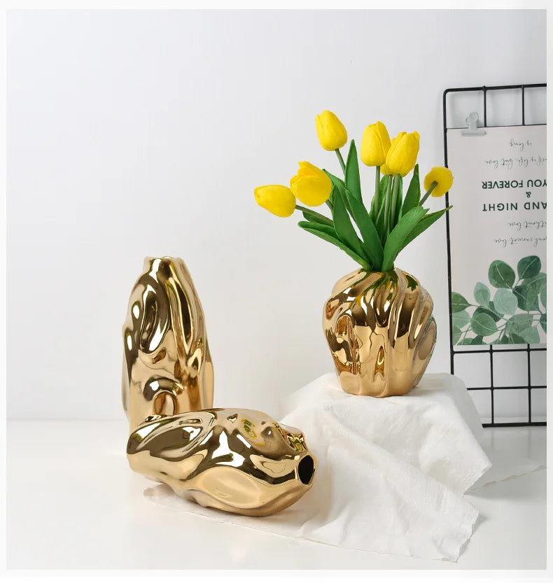 Luxury Ceramic Golden Vase - Modern Creative Home Decor