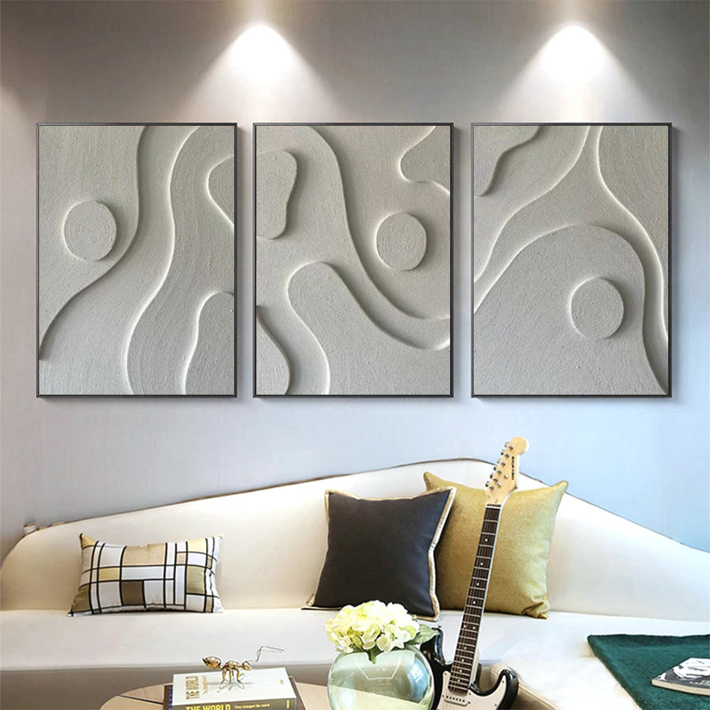 Abstract 3D Textured Canvas Wall Art - Modern Boho Home Decor