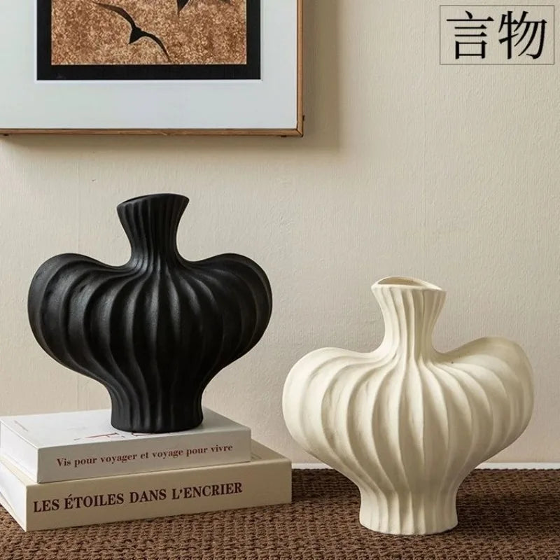 Modern Ceramic-Style Plastic Vase - Nordic Minimalist Tabletop Decor