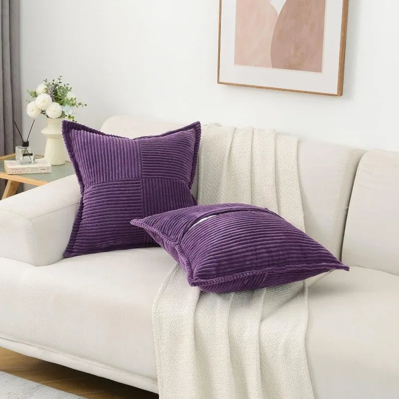 Striped Corduroy Cushion Cover - Soft Textured Pillow Case