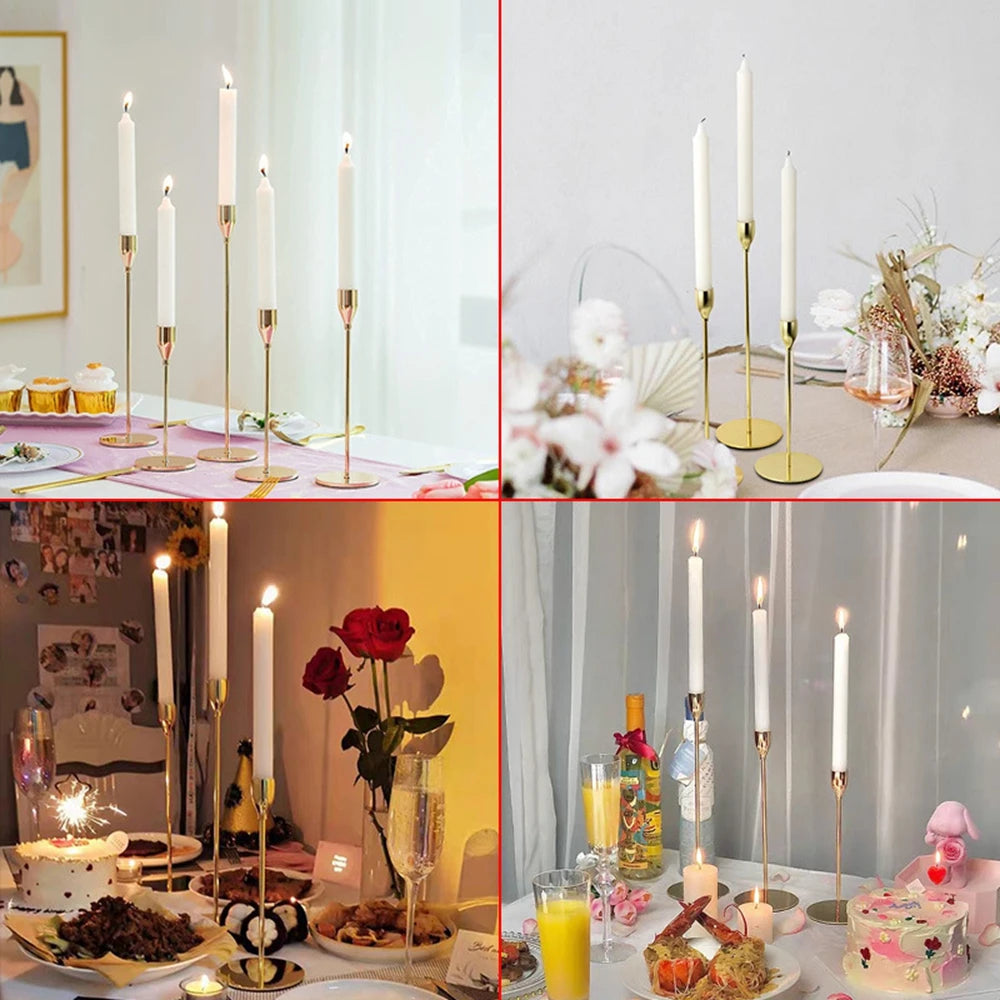 Gold Metal Candle Holders Set of 3 - Modern Elegant Wedding & Home Decor