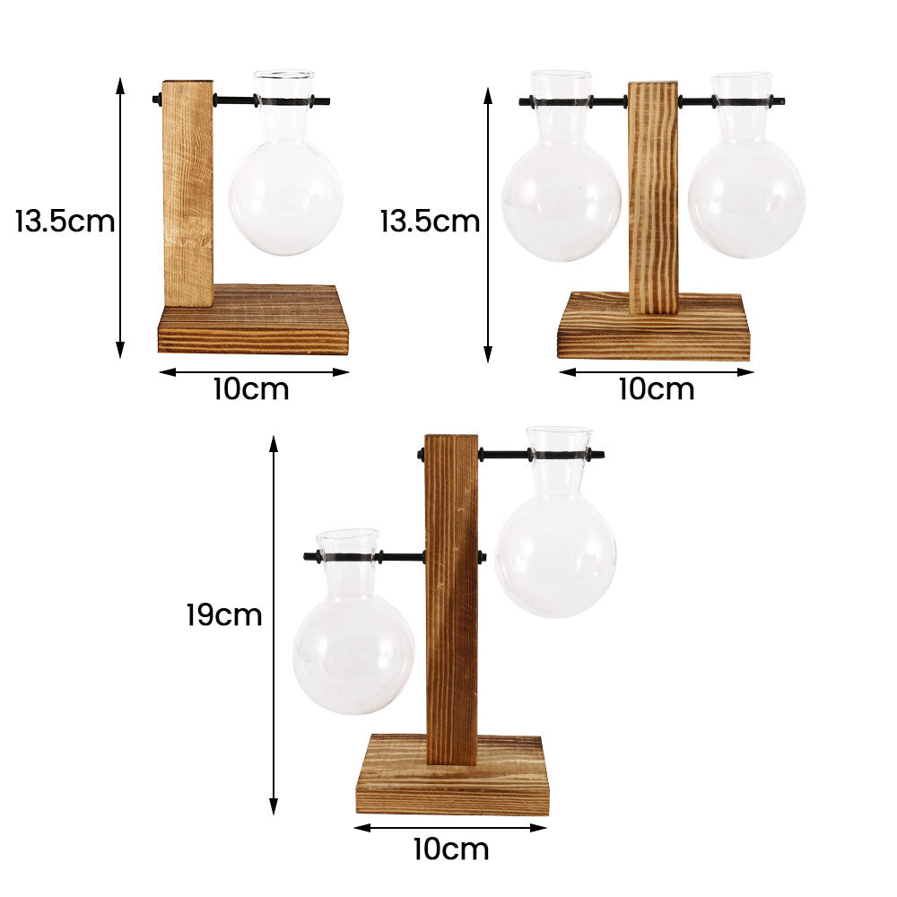 Vintage Glass Bulb Terrarium with Wooden Stand - Hydroponic Planter