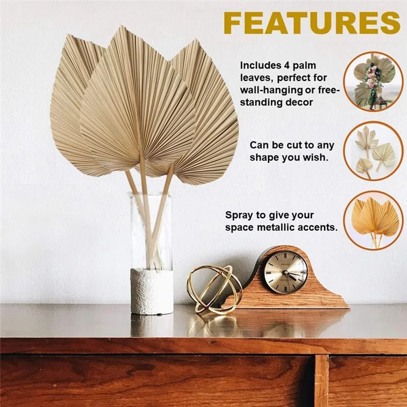 Natural Dried Palm Leaves - 4-Piece Set for Boho Home & Wedding Decor